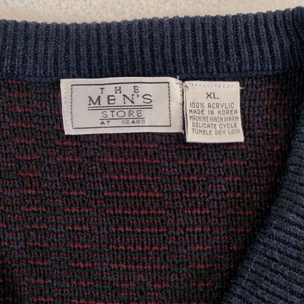 VTG Sears Men's Store V Neck Sweater Men's XL Multi Geometric Aztec Knit 90's